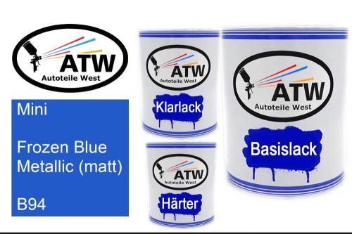 Mini, Frozen Blue Metallic (matt), B94: 1L Lackdose + 1L Klarlack + 500ml Härter - Set, von ATW Autoteile West.